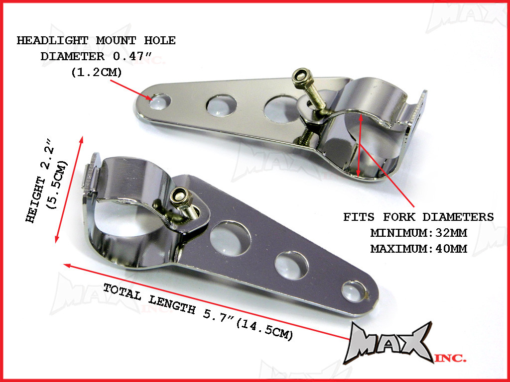 Chrome Adjustable Universal Headlight Brackets - Fits 32mm-40mm