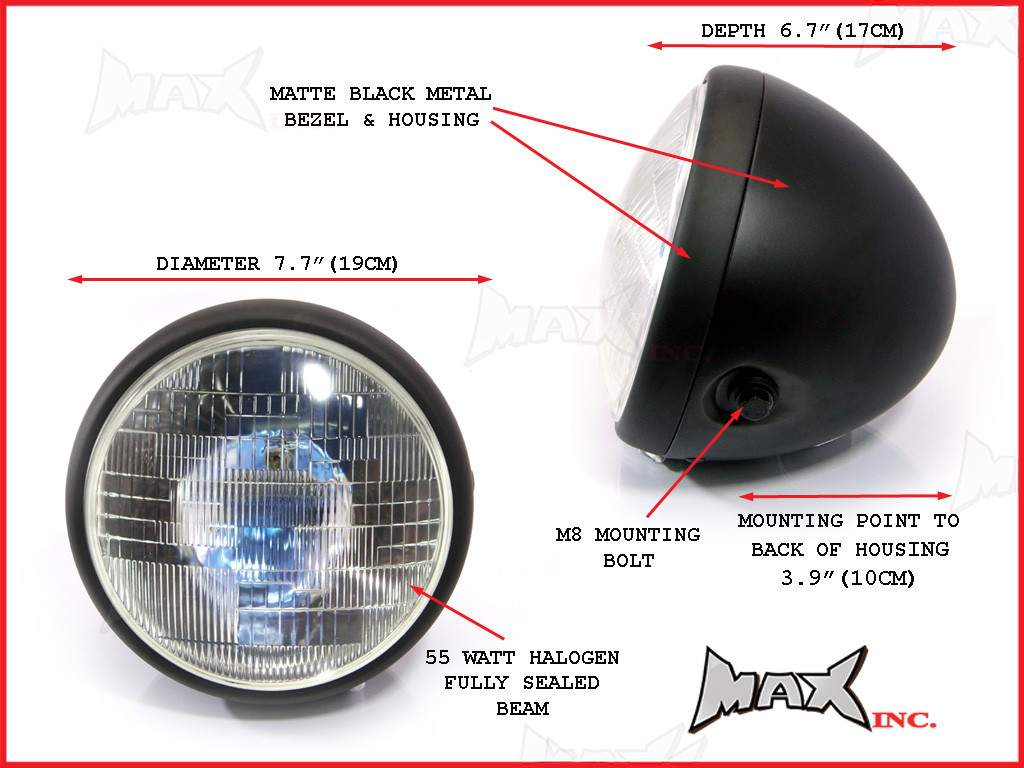 7.7 INCH Matte Black Universal Large Metal Classic Headlight