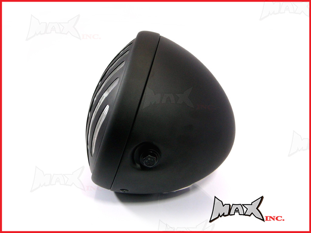 7.7 INCH Matte Black Prison Bar Grill Metal Headlight - H4 / 55w Halogen Sealed Beam