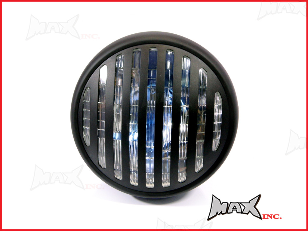 7.7 INCH Matte Black Prison Bar Grill Metal Headlight - H4 / 55w Halogen Sealed Beam