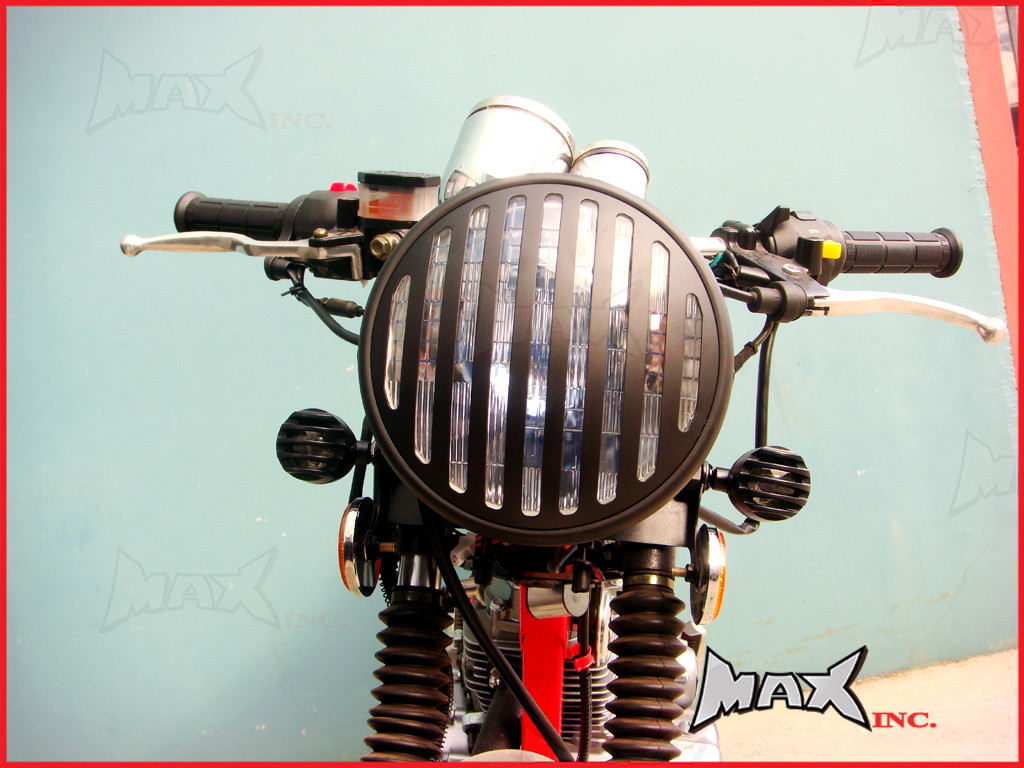 7.7 INCH Matte Black Prison Bar Grill Metal Headlight - H4 / 55w Halogen Sealed Beam