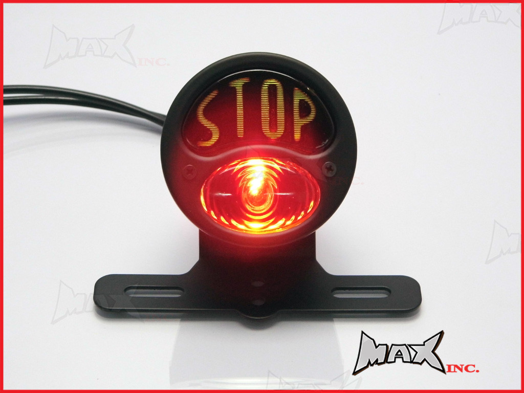 Black Vintage "STOP" Universal Stop / Tail Light - Bulb Type