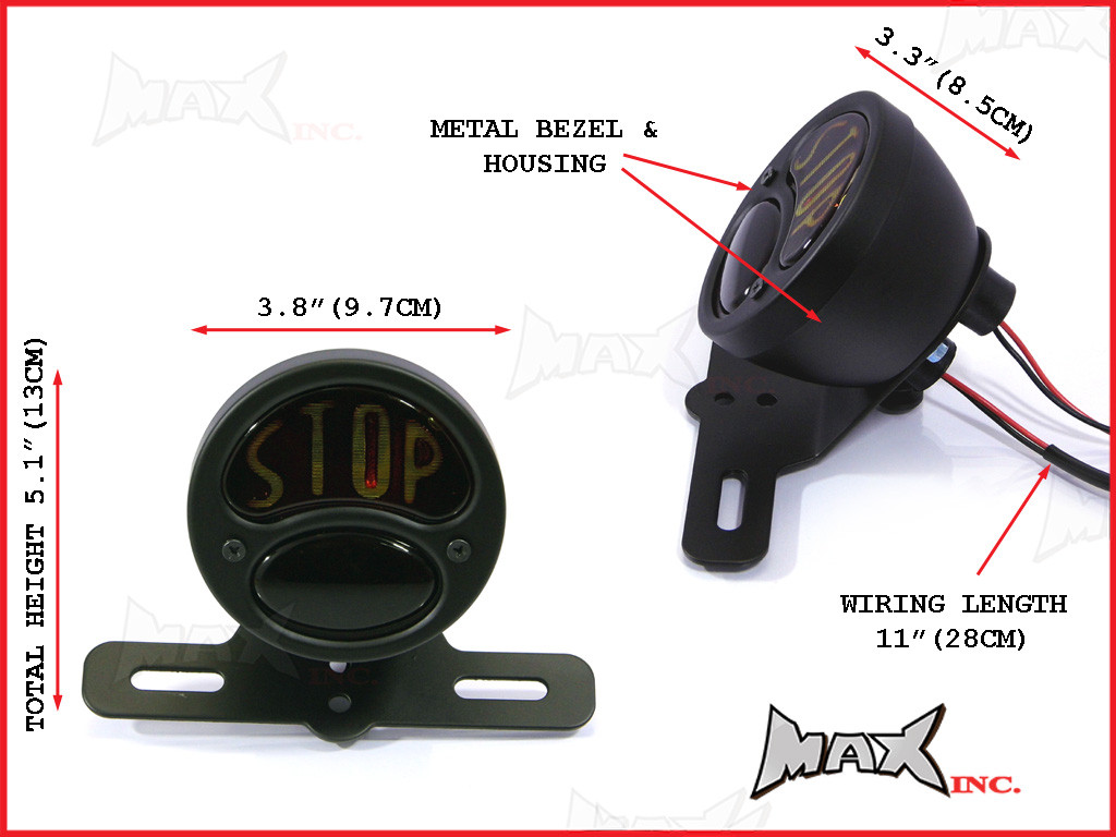 Black Vintage "STOP" Universal Stop / Tail Light - Bulb Type