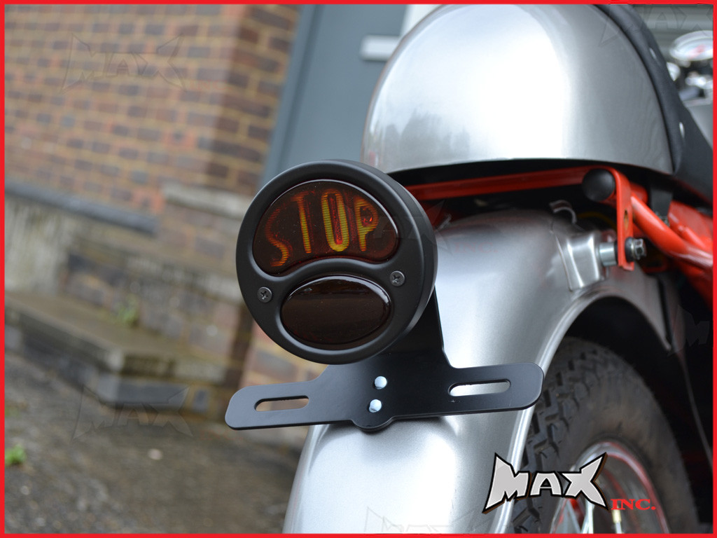 Black Vintage "STOP" Universal Stop / Tail Light - Bulb Type