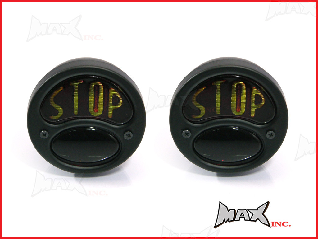 Pair Of Black Vintage Ford "STOP" Universal Stop / Tail Lights - Bulb Type