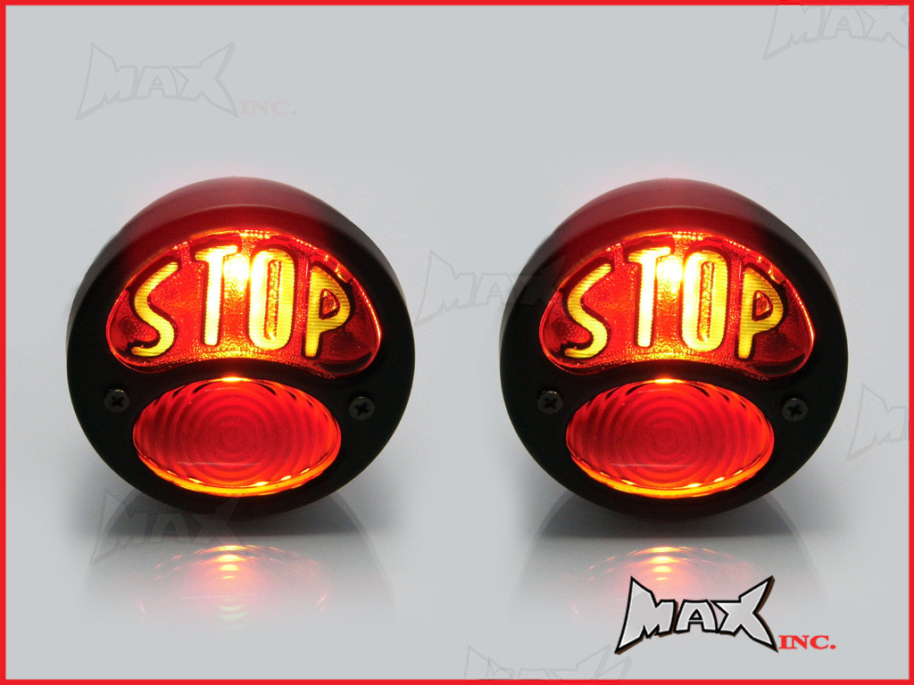 Pair Of Black Vintage Ford "STOP" Universal Stop / Tail Lights - Bulb Type