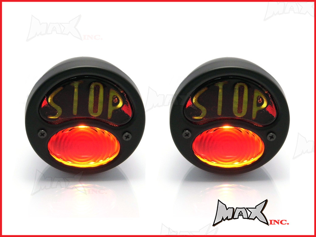Pair Of Black Vintage Ford "STOP" Universal Stop / Tail Lights - Bulb Type