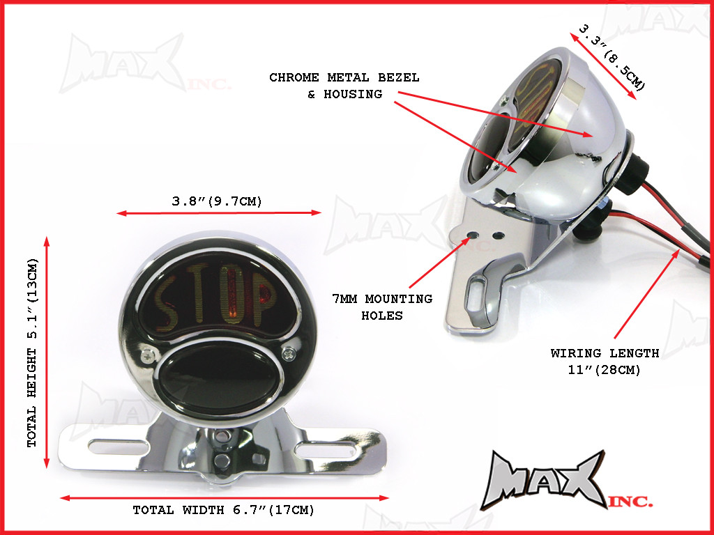 Chrome Vintage "STOP" Universal Stop / Tail Light - Bulb Type