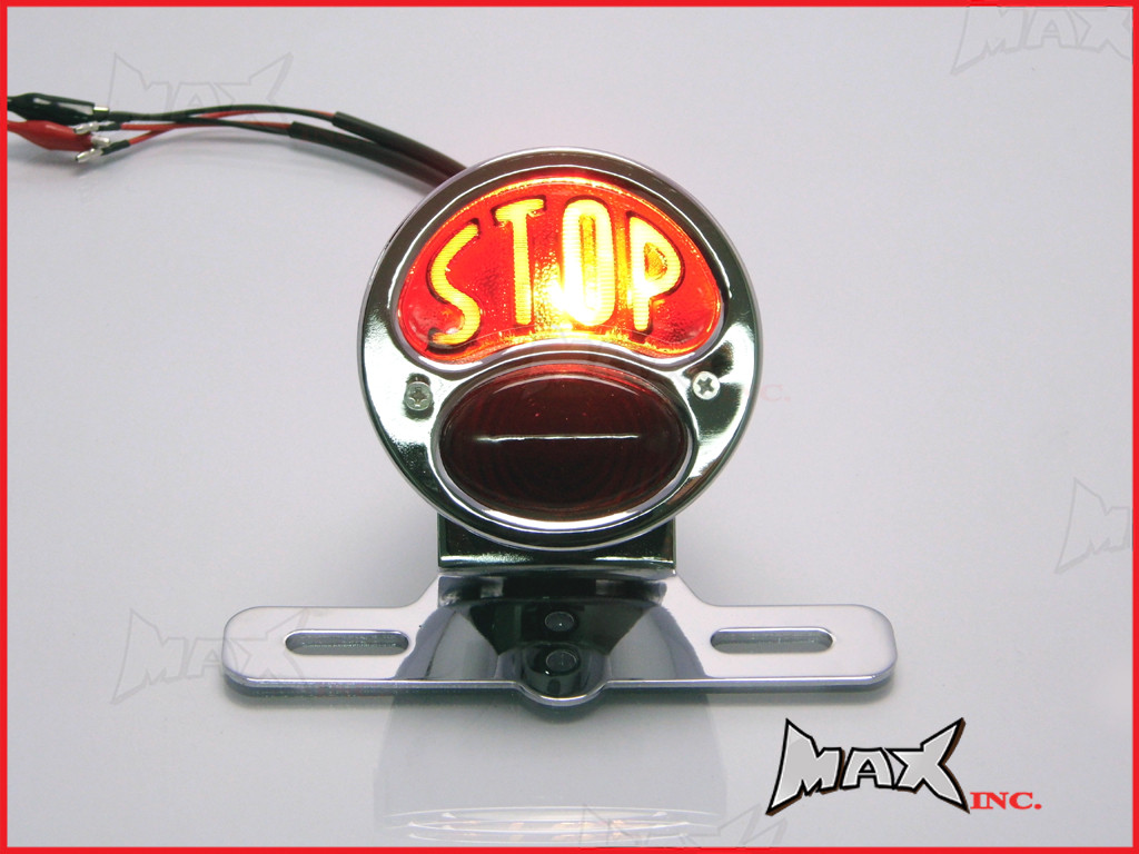 Chrome Vintage "STOP" Universal Stop / Tail Light - Bulb Type