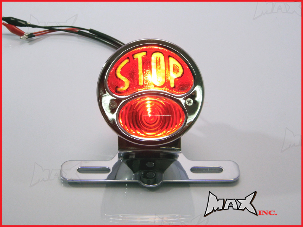 Chrome Vintage "STOP" Universal Stop / Tail Light - Bulb Type