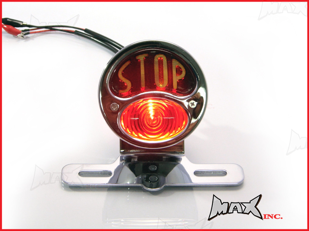 Chrome Vintage "STOP" Universal Stop / Tail Light - Bulb Type
