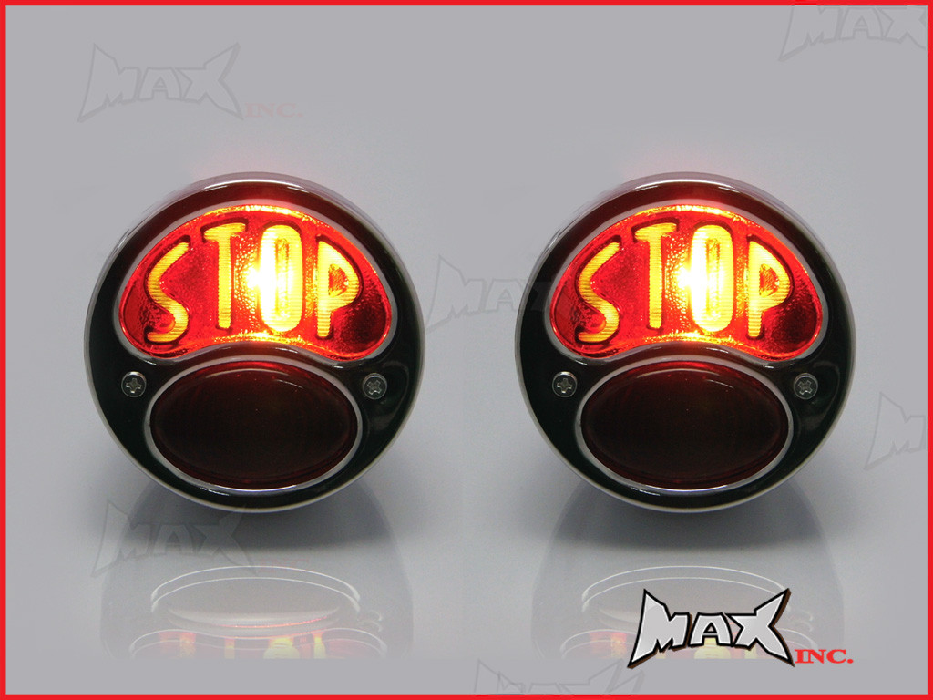 Pair Of Chrome Vintage Ford "STOP" Universal Stop / Tail Lights - Bulb Type