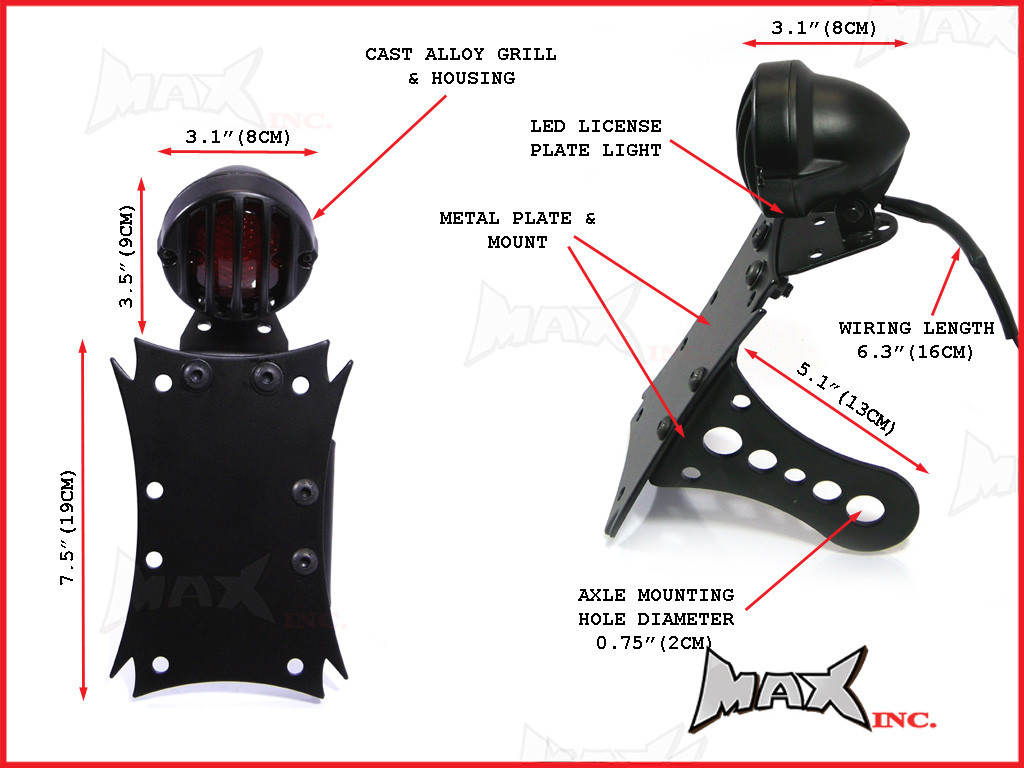 Black Side Axle Mount Prison Bar Grill LED Stop / Tail Light