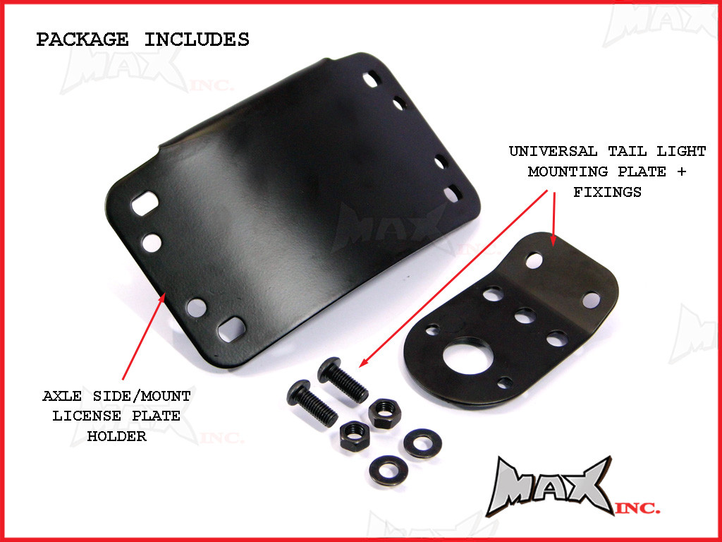 Black Curved Side Axle Mount License Plate Holder - 3/4" (20mm)