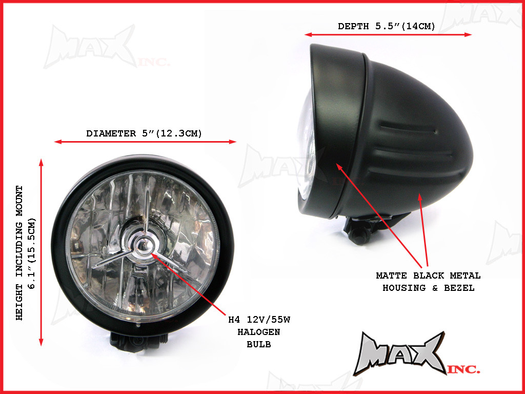 5 INCH Matte Black Bottom Mount Custom Headlight - 55w