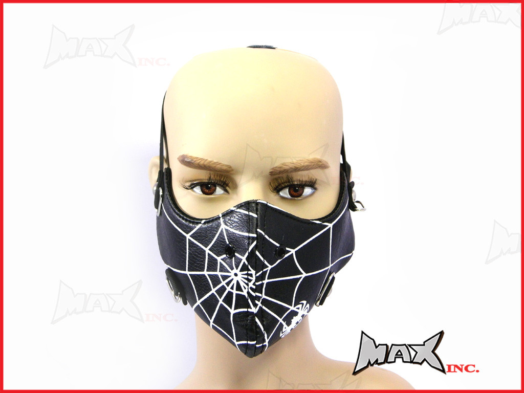 Black Spider Web Bikers Face Mask - PU Leather