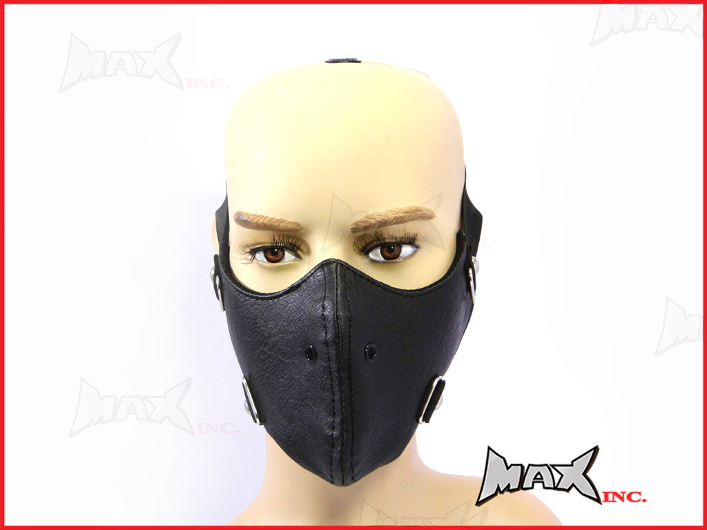 Black Plain Bikers Face Mask - PU Leather