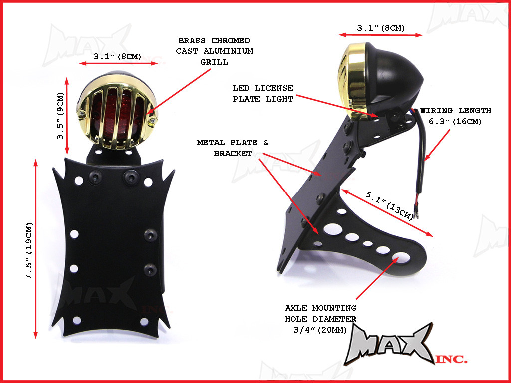 Black & Brass Chrome Side Axle Mount Prison Bar Grill LED Stop / Tail Light