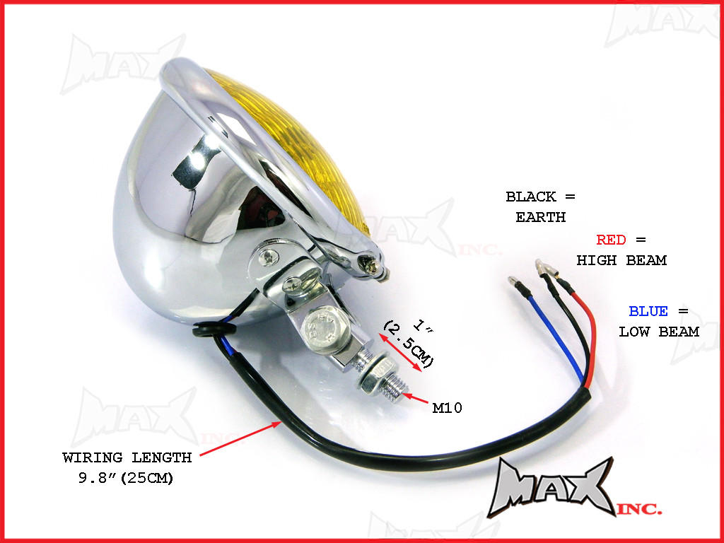 4.75 INCH Chrome Bates Style Metal Headlight - Yellow Lense