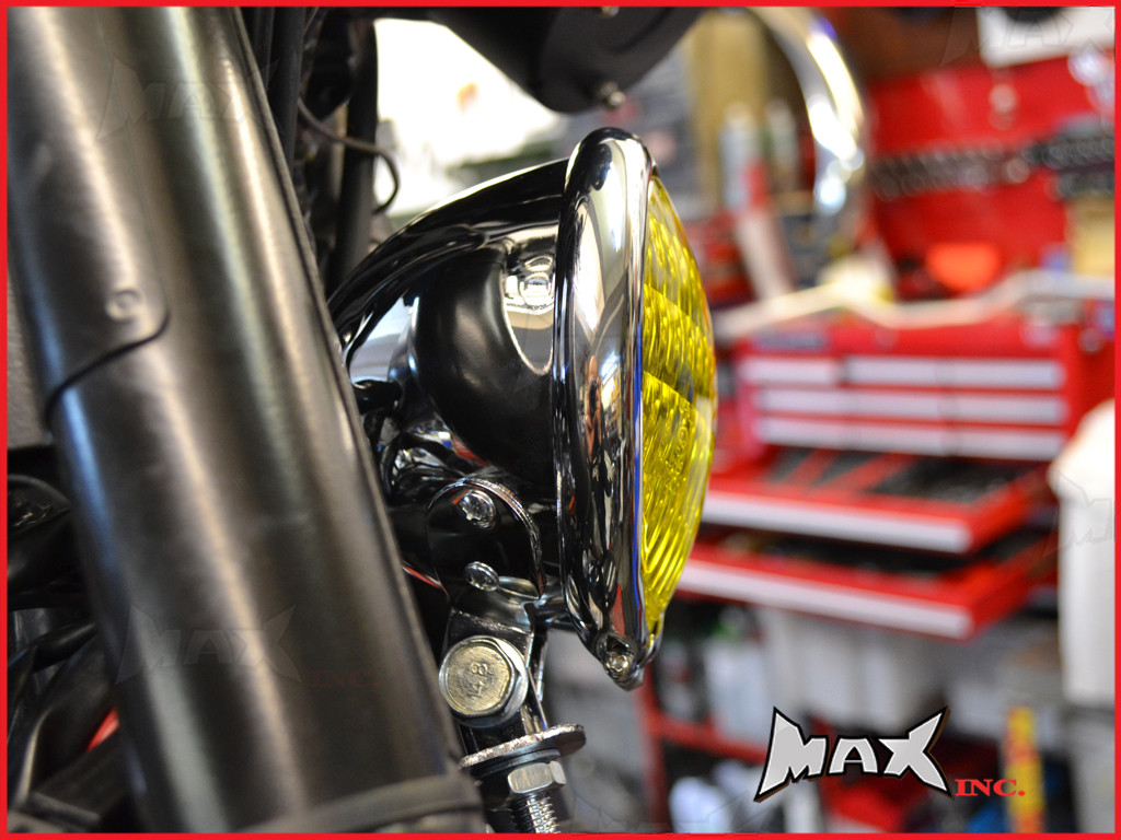 4.75 INCH Chrome Bates Style Metal Headlight - Yellow Lense