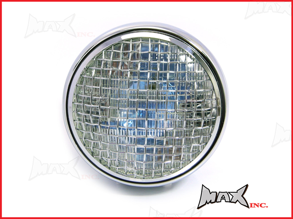 7.7 INCH Chrome Mesh Grill Metal Headlight - H4 / 55w Halogen Sealed Beam