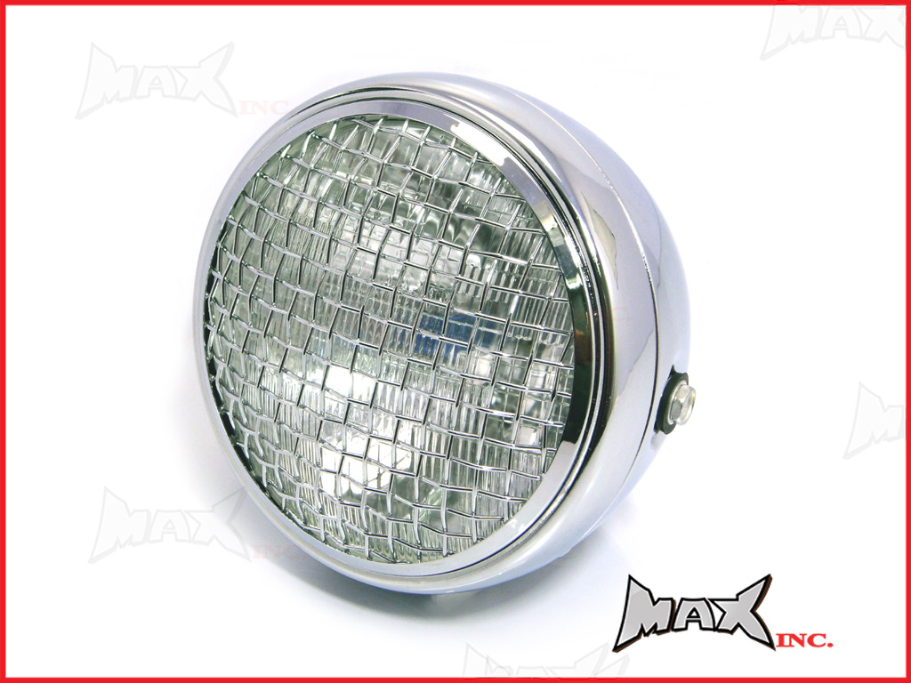 7.7 INCH Chrome Mesh Grill Metal Headlight - H4 / 55w Halogen Sealed Beam