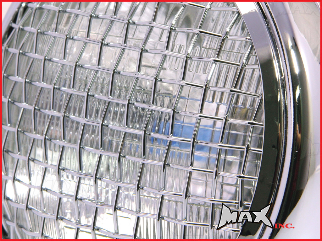 7.7 INCH Chrome Mesh Grill Metal Headlight - H4 / 55w Halogen Sealed Beam