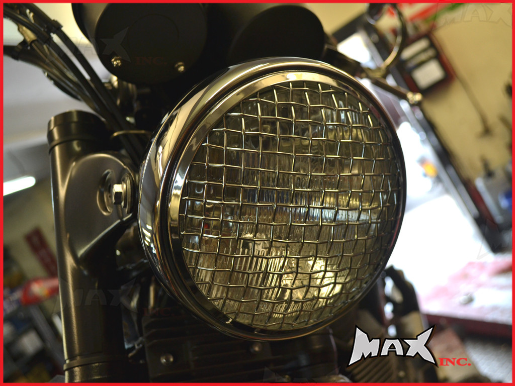 7.7 INCH Chrome Mesh Grill Metal Headlight - H4 / 55w Halogen Sealed Beam