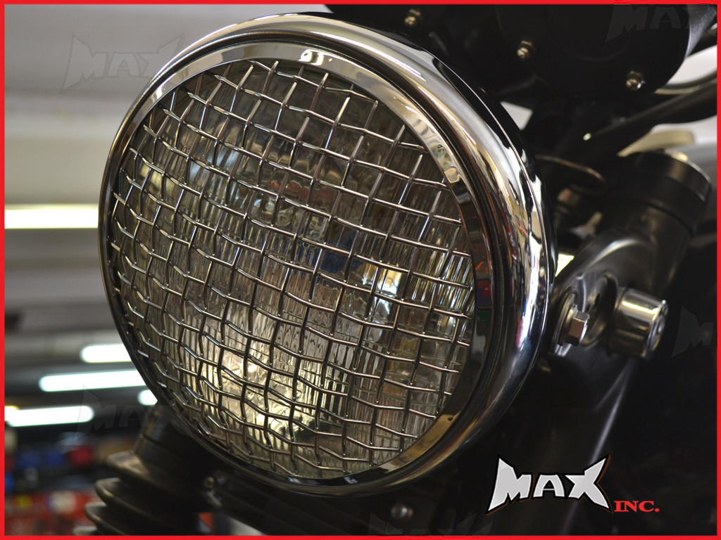 7.7 INCH Chrome Mesh Grill Metal Headlight - H4 / 55w Halogen Sealed Beam