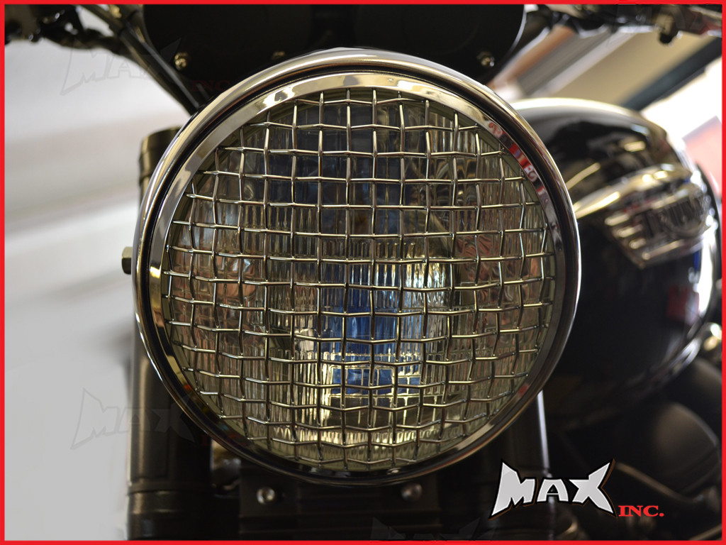 7.7 INCH Chrome Mesh Grill Metal Headlight - H4 / 55w Halogen Sealed Beam