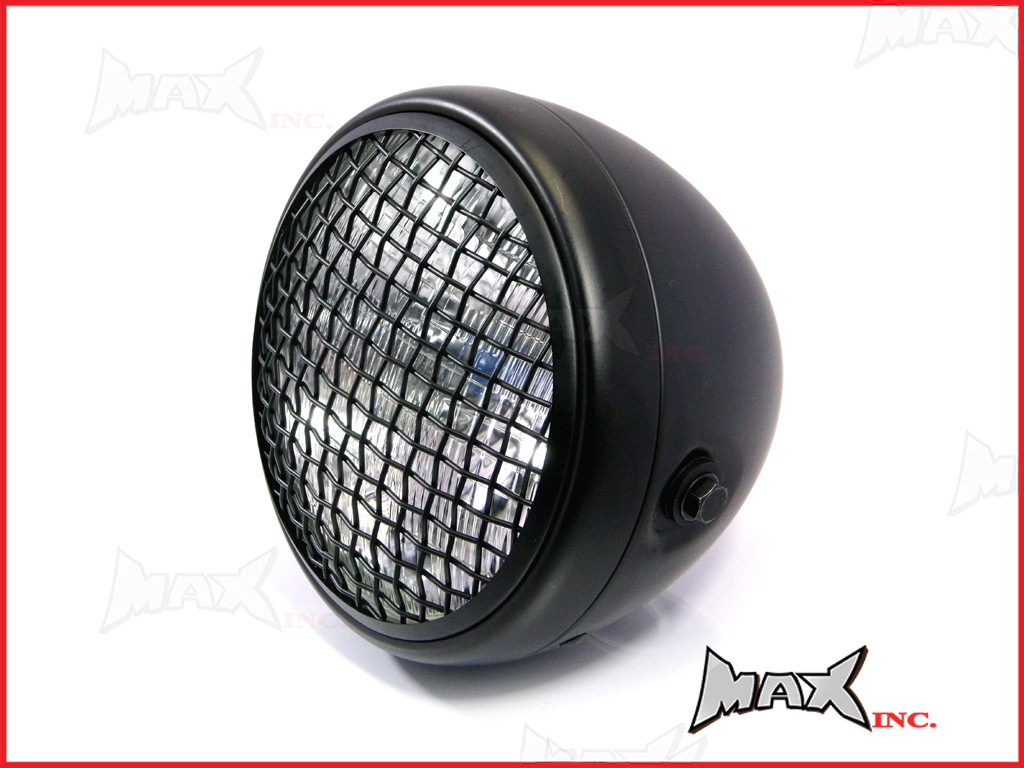 7.7 INCH Matte Black Mesh Grill Metal Headlight - H4 / 55w Halogen Sealed Beam