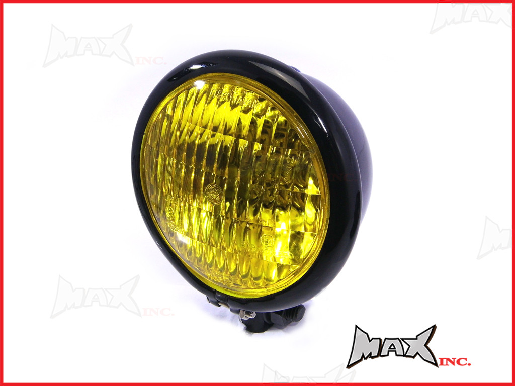 4.75 INCH Black Bates Style Metal Headlight - Yellow Lense