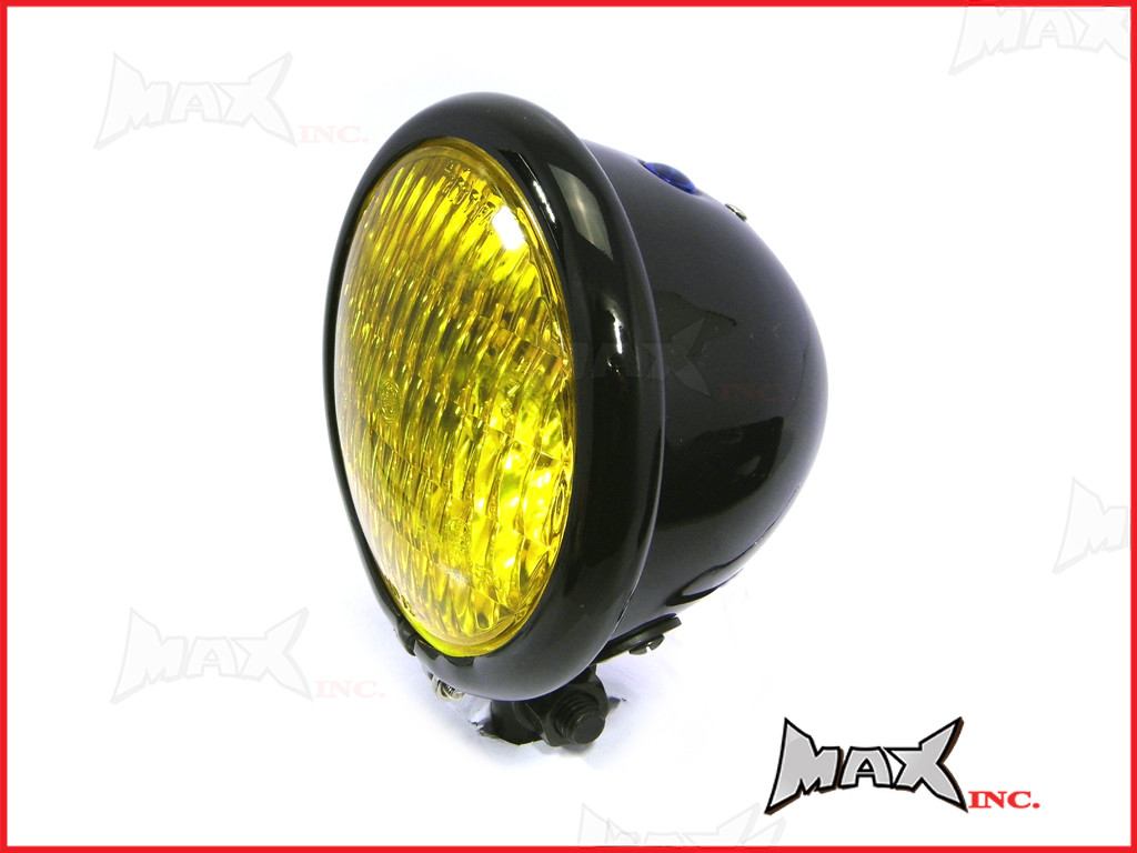 4.75 INCH Black Bates Style Metal Headlight - Yellow Lense