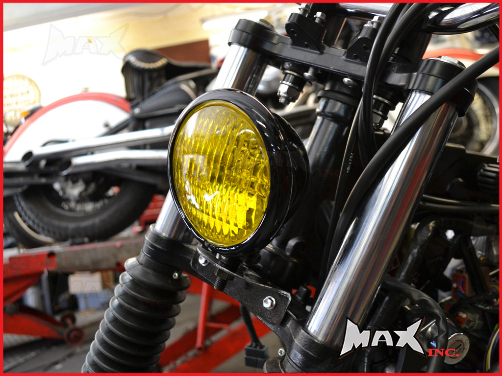 4.75 INCH Black Bates Style Metal Headlight - Yellow Lense