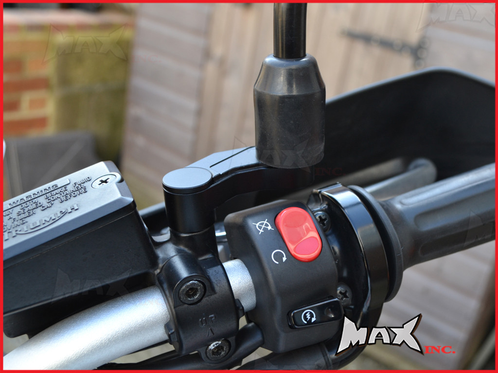 Black CNC Machined Billet Aluminium Mirror Risers / Extenders - 1 x RH + 1 x LH M10 Thread