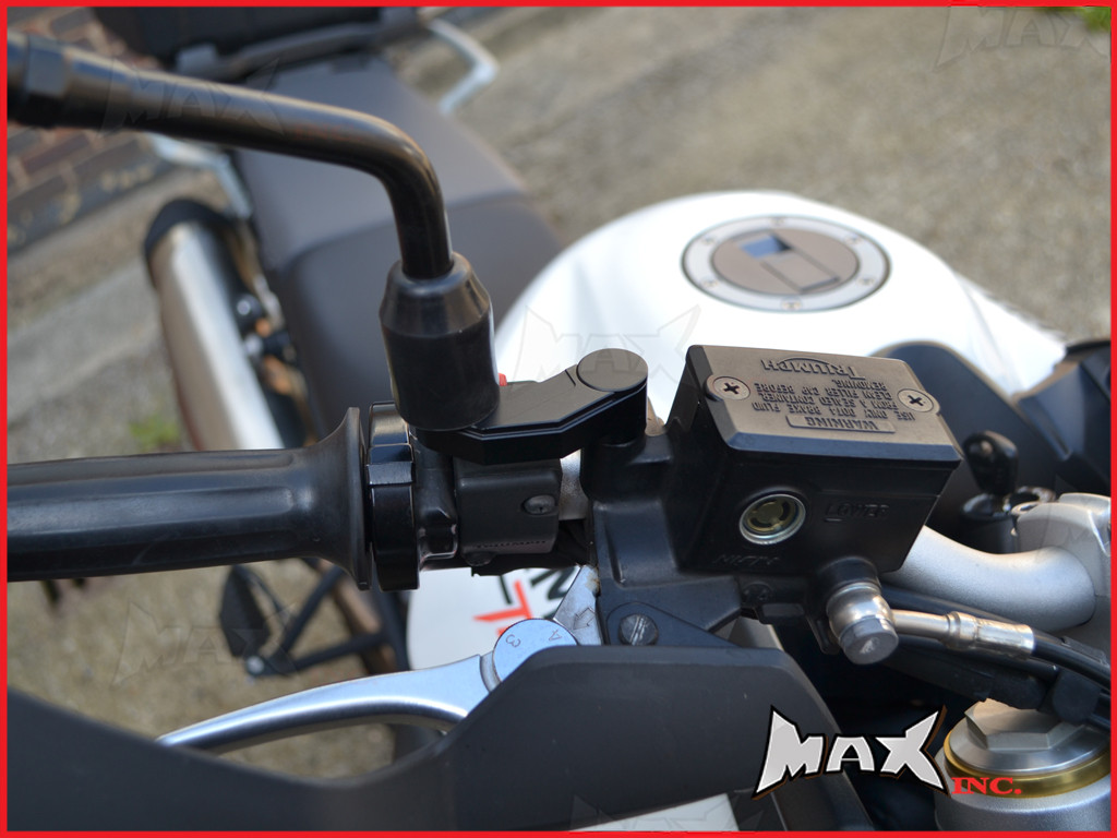 Black CNC Machined Billet Aluminium Mirror Risers / Extenders - 1 x RH + 1 x LH M10 Thread