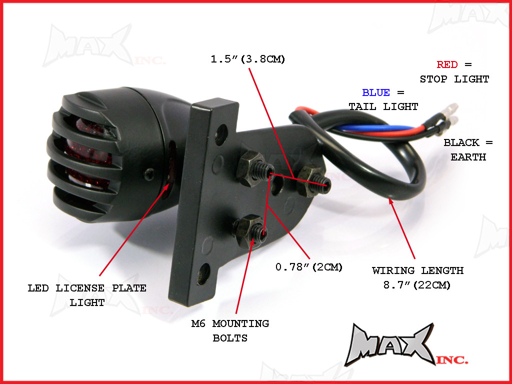 Matte Black Aluminium Mini Prison Grill LED Stop / Tail Light - Red Lense