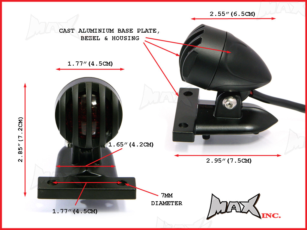 Matte Black Aluminium Mini Prison Grill LED Stop / Tail Light - Red Lense