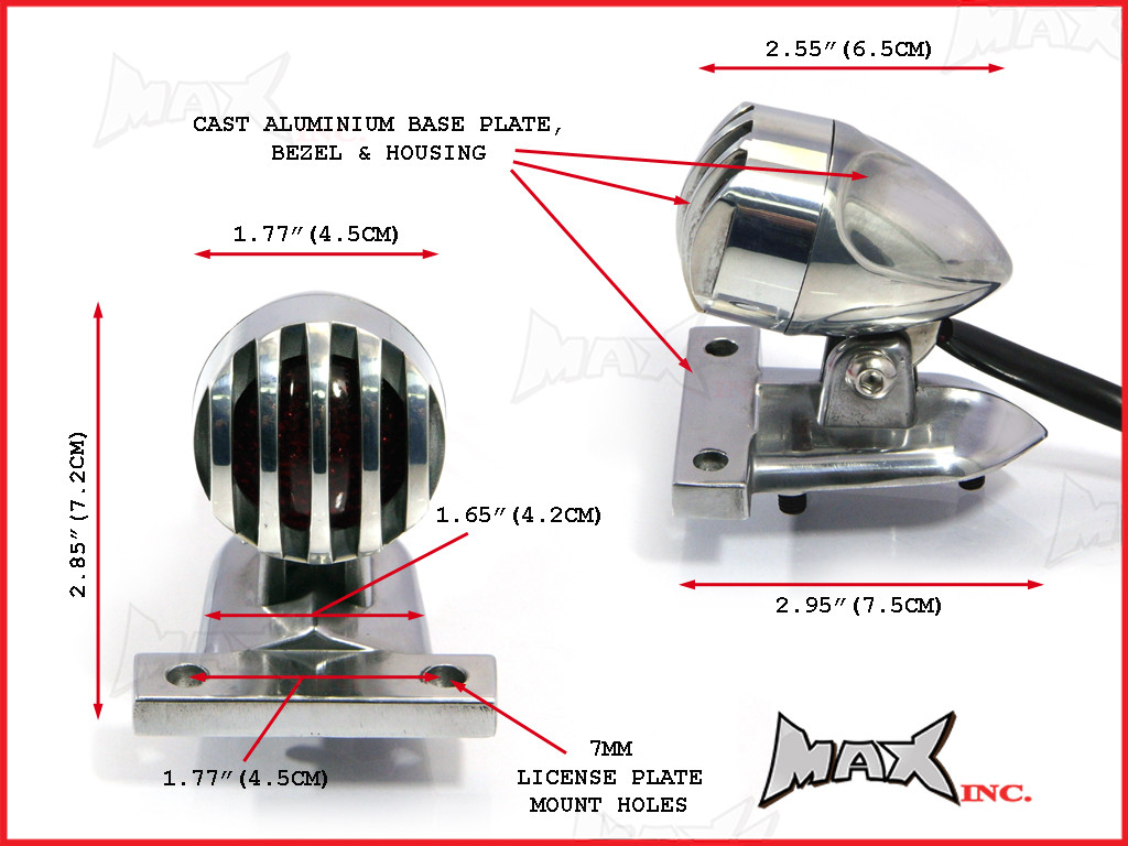 Polished Aluminium Mini Prison Grill LED Stop / Tail Light - Red Lense