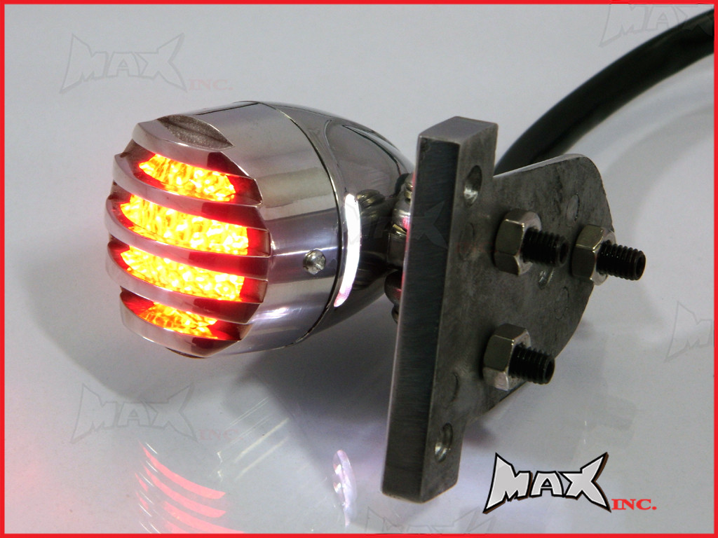 Polished Aluminium Mini Prison Grill LED Stop / Tail Light - Red Lense