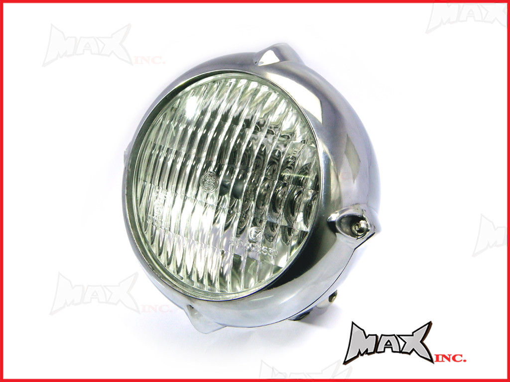 5.5 INCH Polished Aluminium Vintage Style Bottom Mount Headlight - 12v / 35w