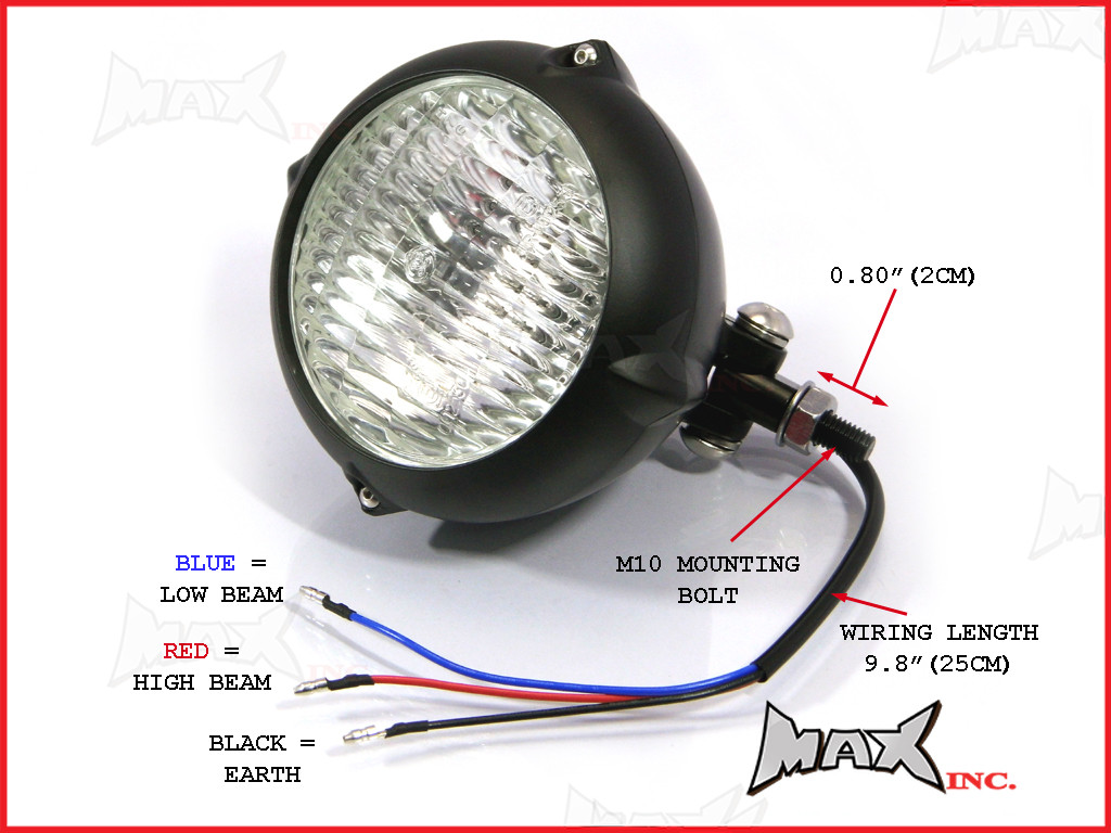 5.5 INCH Matte Black Aluminium Vintage Style Bottom Mount Headlight - 12v / 35w