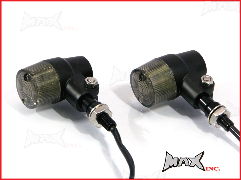 Black Alloy Retro LED Turn Signals / Indicators - Smoked Lense