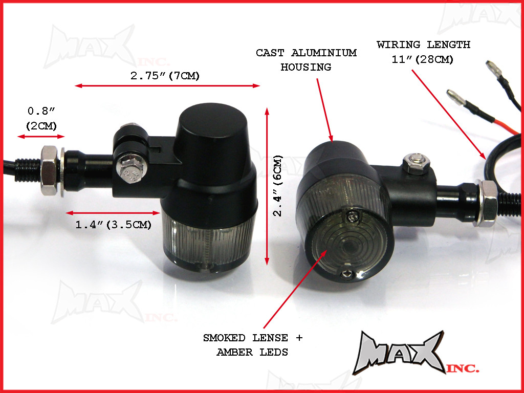 Black Alloy Retro LED Turn Signals / Indicators - Smoked Lense