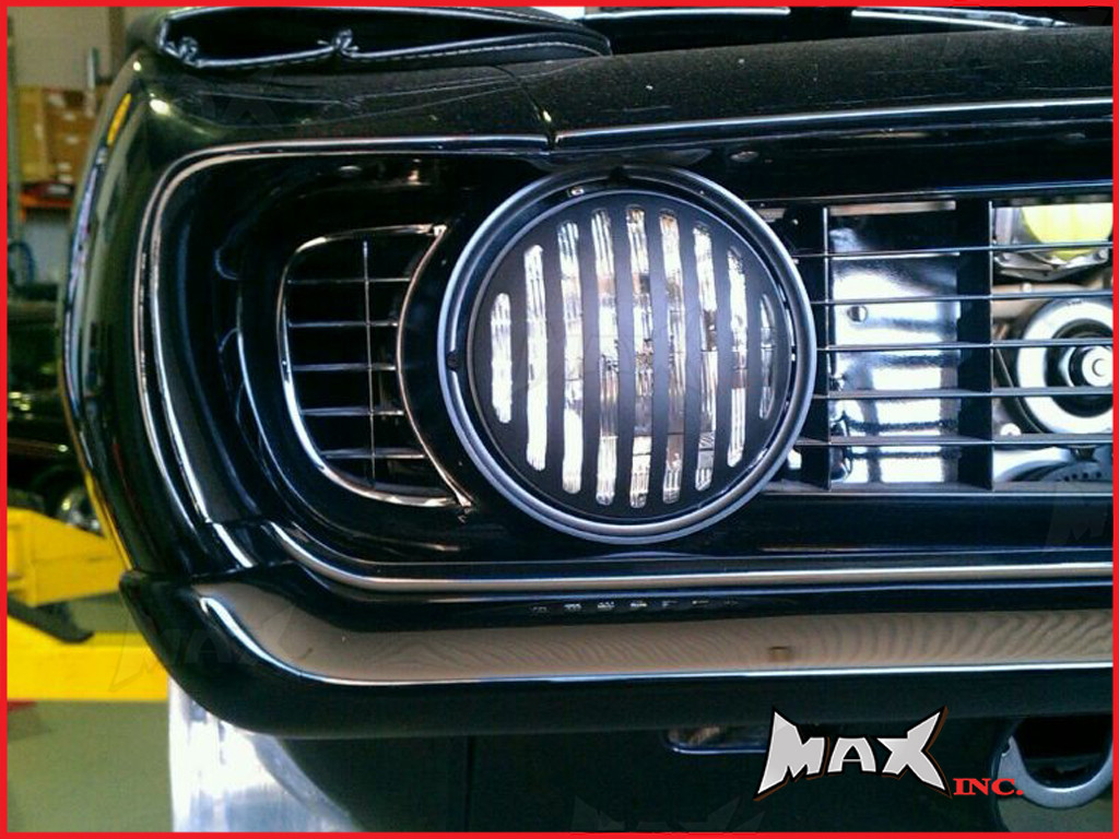 7 INCH Matte Black Prison Bar Grill Metal Headlight Covers - Pair