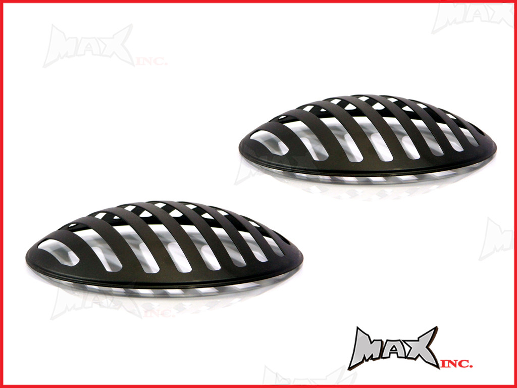 7 INCH Matte Black Prison Bar Grill Metal Headlight Covers - Pair