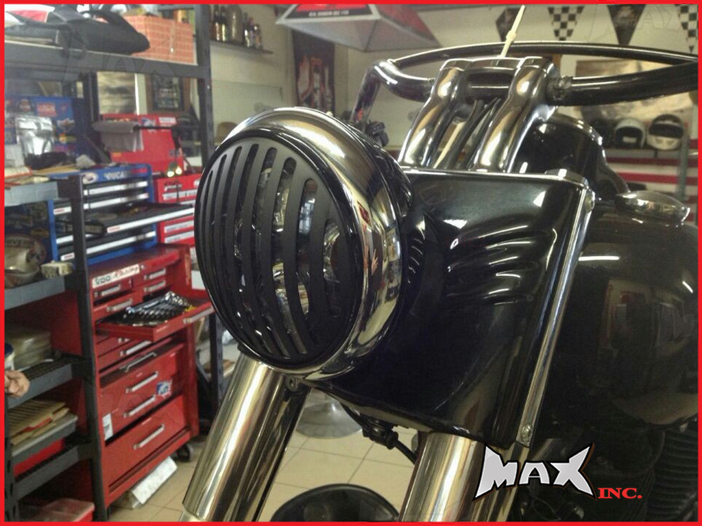 7 INCH Matte Black Prison Bar Grill Metal Headlight Cover