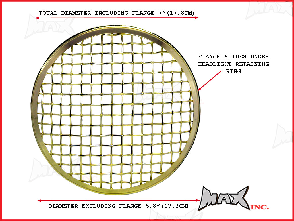 7 INCH Brass Chrome Mesh Grill Metal Headlight Cover