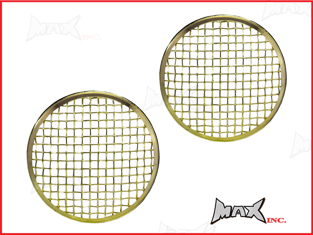 7 INCH Brass Chrome Mesh Grill Metal Headlight Covers - Pair