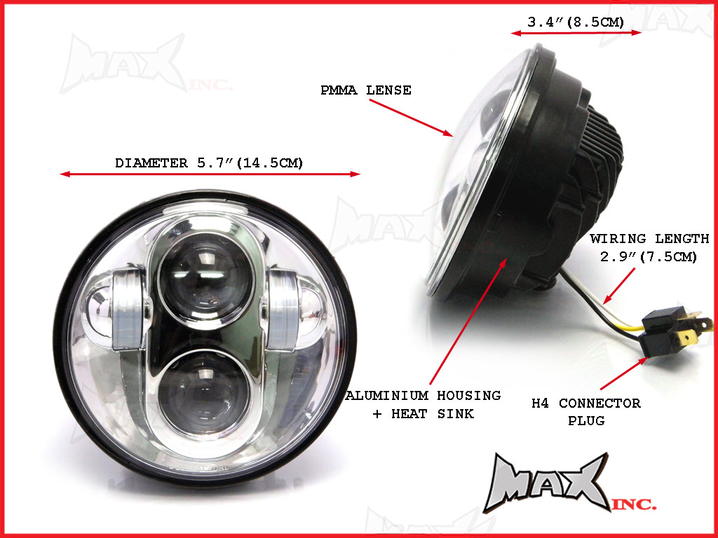 5 3/4"  High Quality LED Quad Projector Headlight Insert - Chrome Face